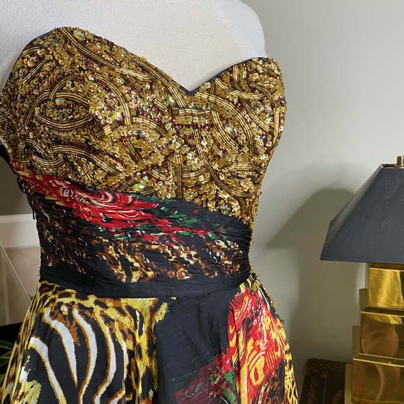 Cassandra Stone formal gown/mini strapless sequins w/ animal print lace overlay - Picture 3 of 8